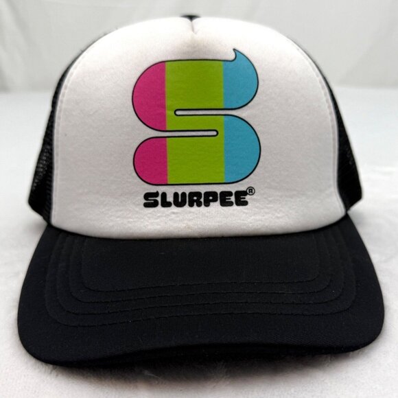 7-11 Slurpee Snapback Meshback Trucker Cap Black White - Picture 1 of 8